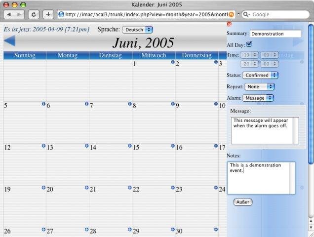 Download web tool or web app ACal Web Calendar