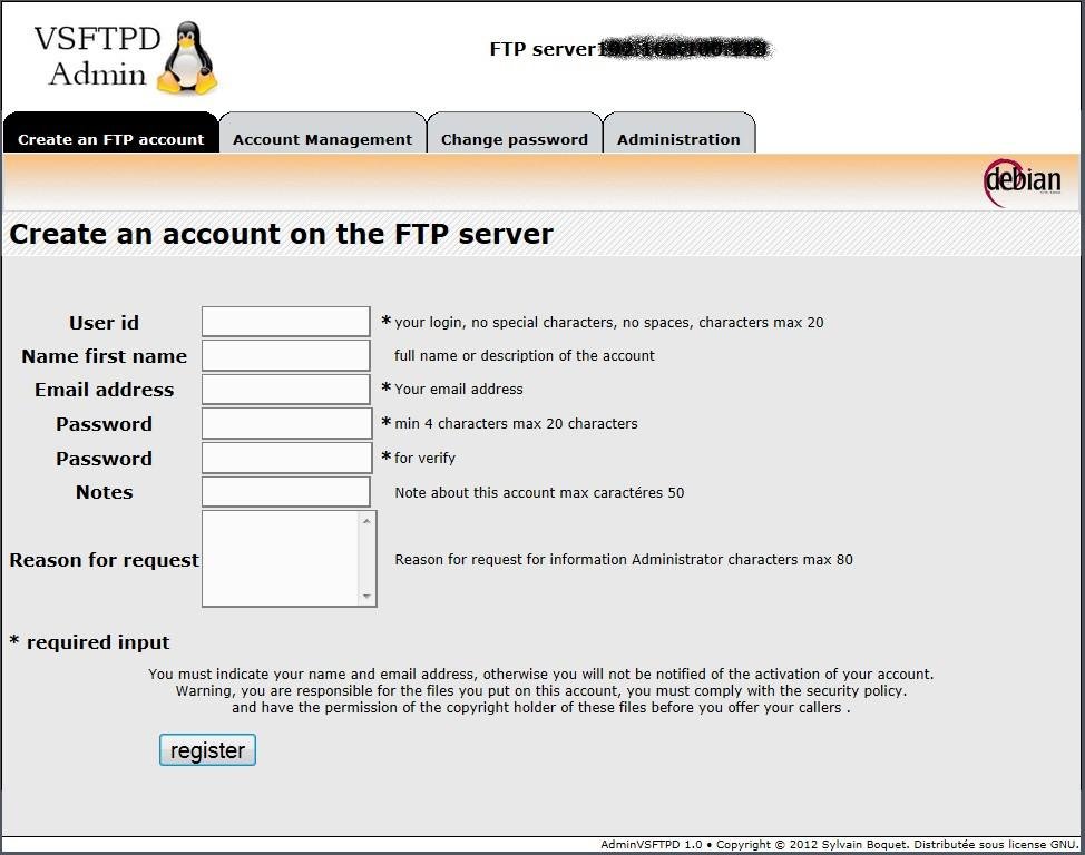 Download web tool or web app adminvsftpd