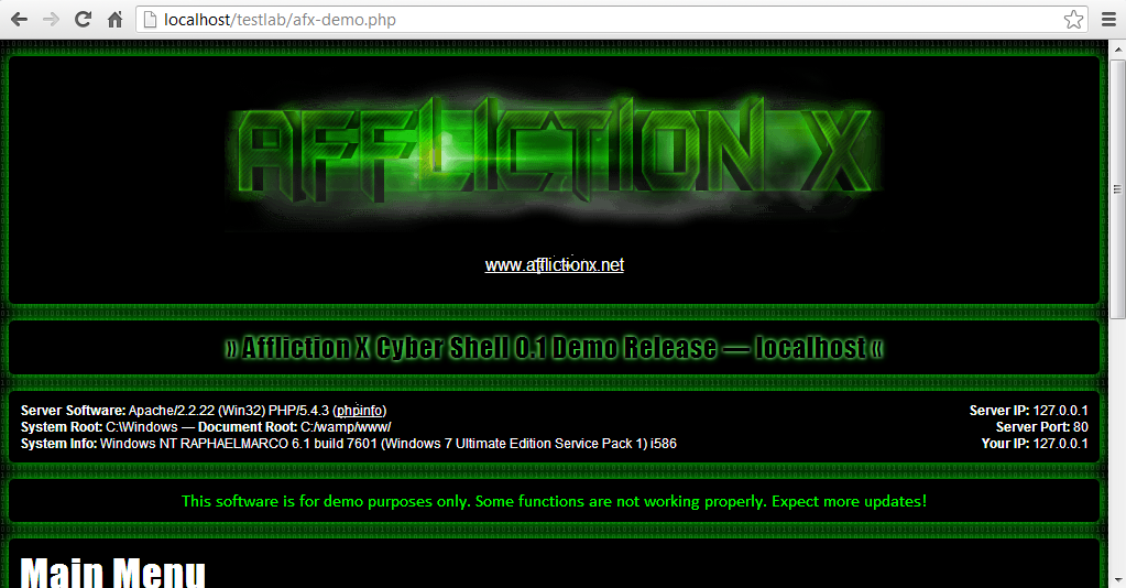 Download web tool or web app Affliction X Cyber Shell Demo