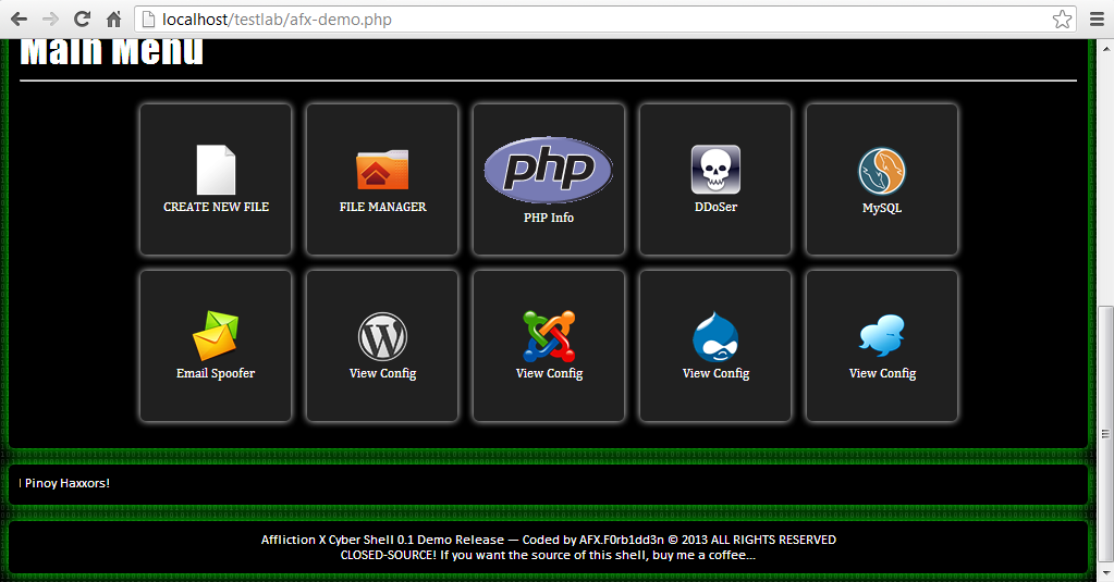 Download web tool or web app Affliction X Cyber Shell Demo