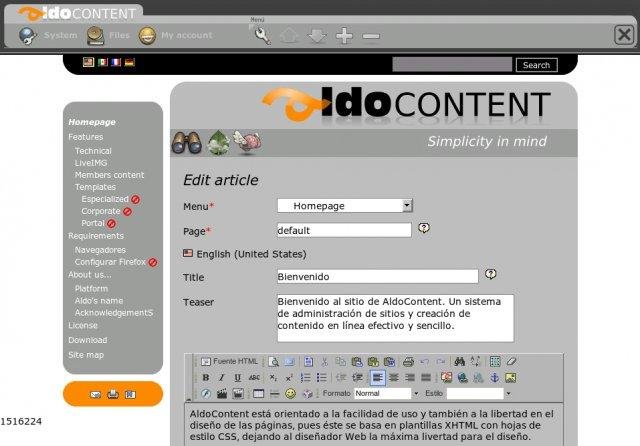 Download web tool or web app AldoContent CMS