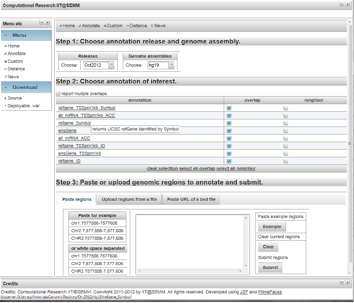 Download web tool or web app AnnotateGenomicRegions