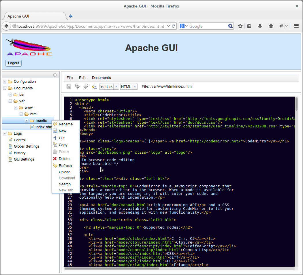 Download web tool or web app Apache GUI