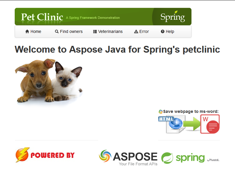 Download web tool or web app Aspose for Spring.Java