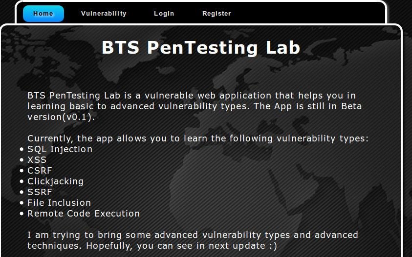 Download web tool or web app BTS Pentesting Lab