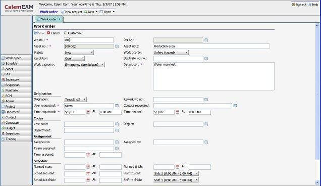 Download web tool or web app CalemEAM - Open Source EAM/CMMS