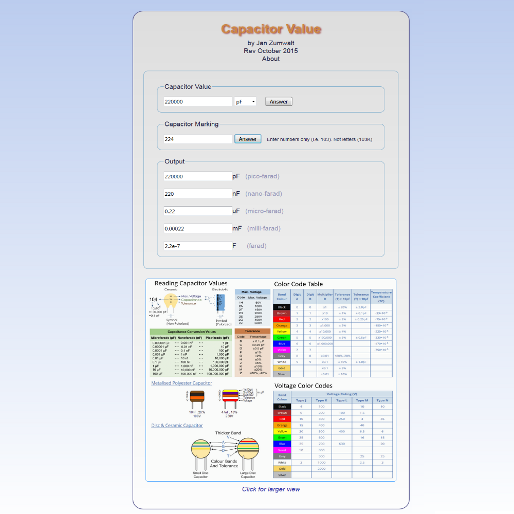 Download web tool or web app Capacitor Values