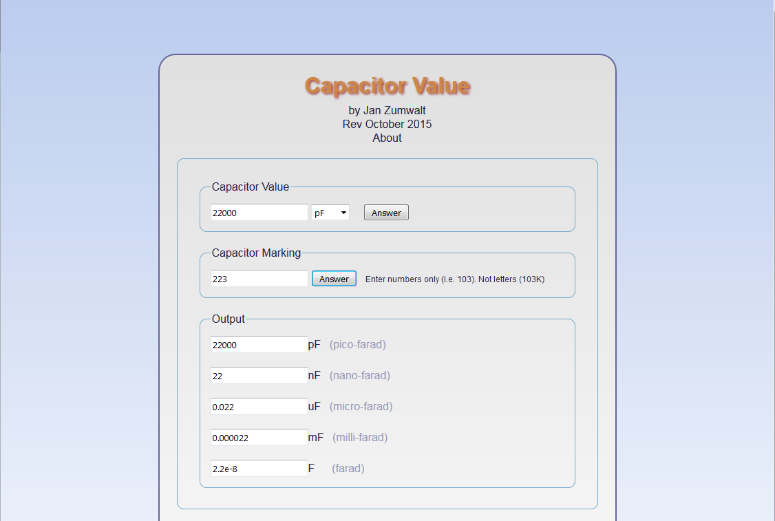 Download web tool or web app Capacitor Values