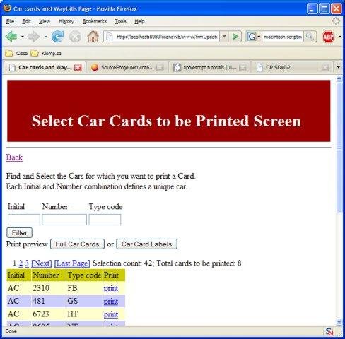 Download web tool or web app Car Cards and Way Bills Page