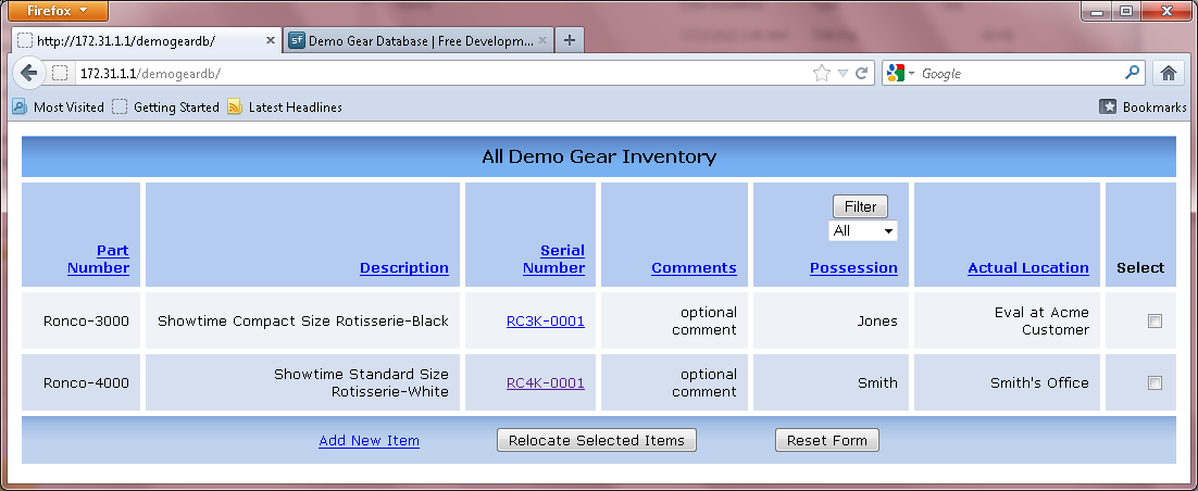 Download web tool or web app Demo Gear Database