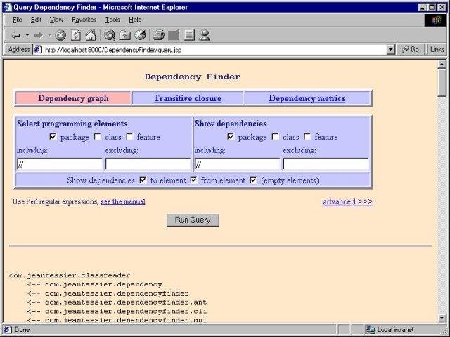 Download web tool or web app Dependency Finder