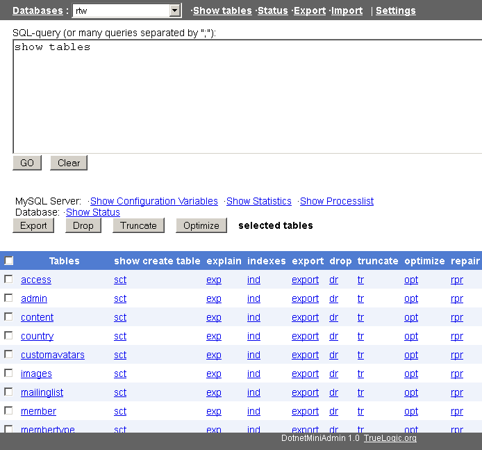 Download web tool or web app DotnetMiniAdmin