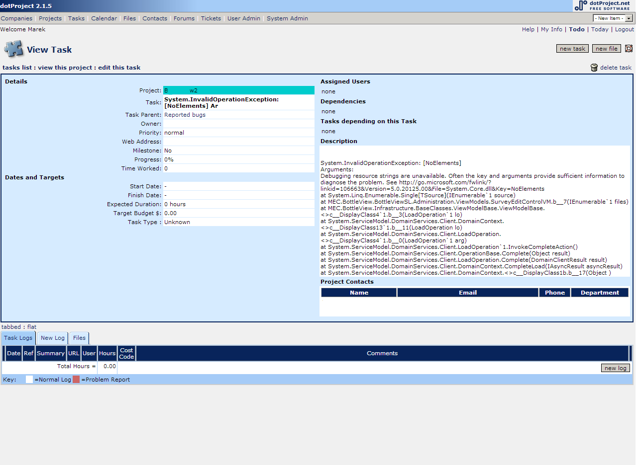 Download web tool or web app dotProject Error Tracker