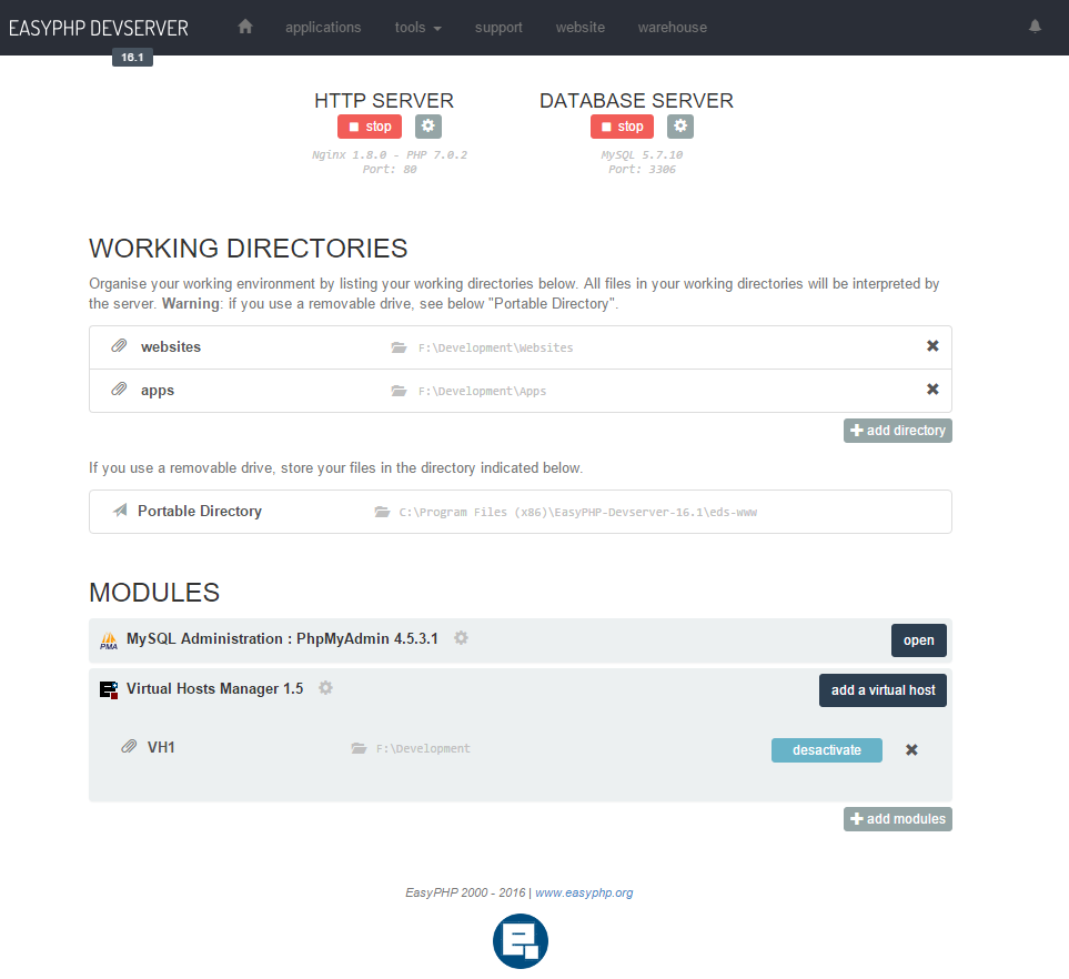 Download web tool or web app EasyPHP Devserver  Webserver