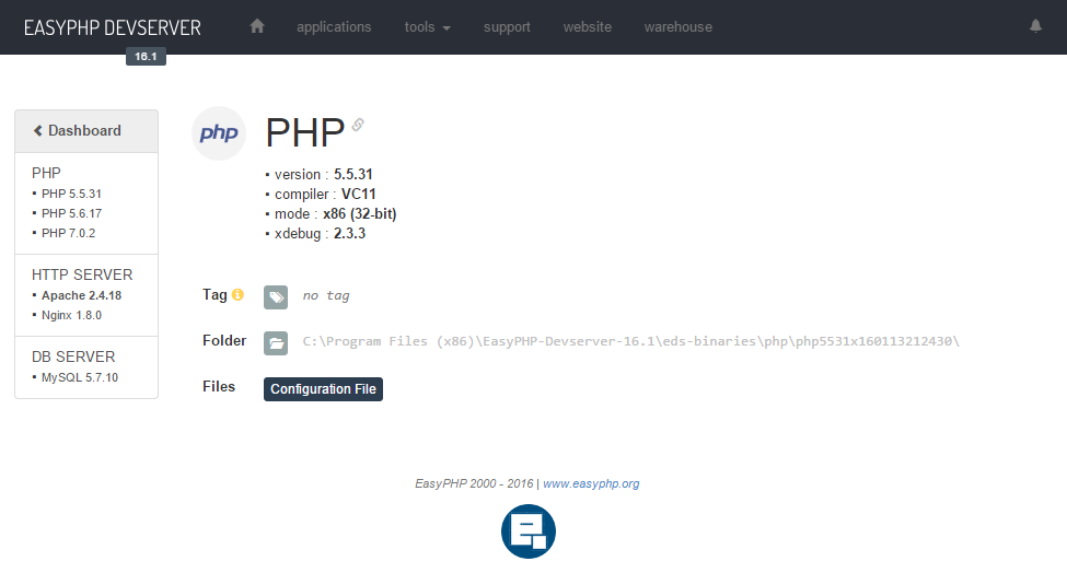 Download web tool or web app EasyPHP Devserver  Webserver