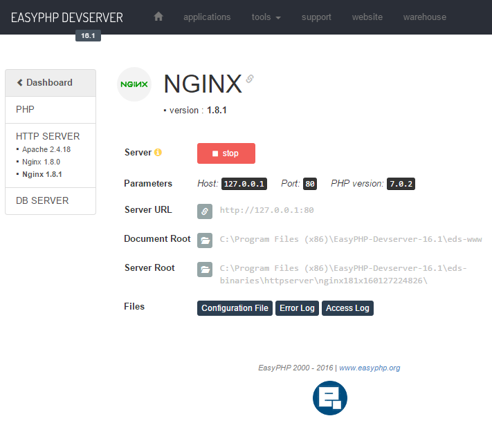 Download web tool or web app EasyPHP Devserver  Webserver