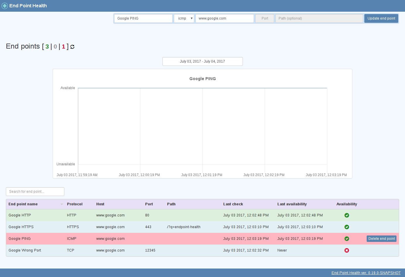 Download web tool or web app endpoint-health