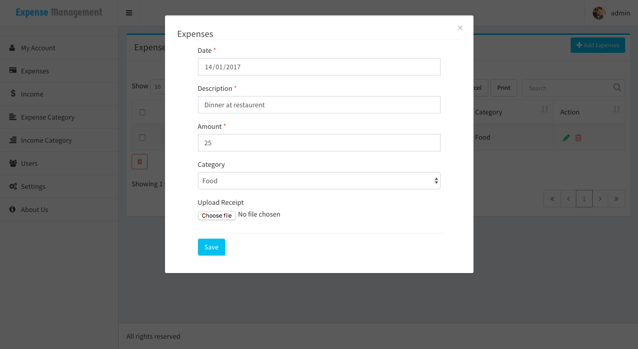 Download web tool or web app Free PHP/Codeigniter Expense Manager