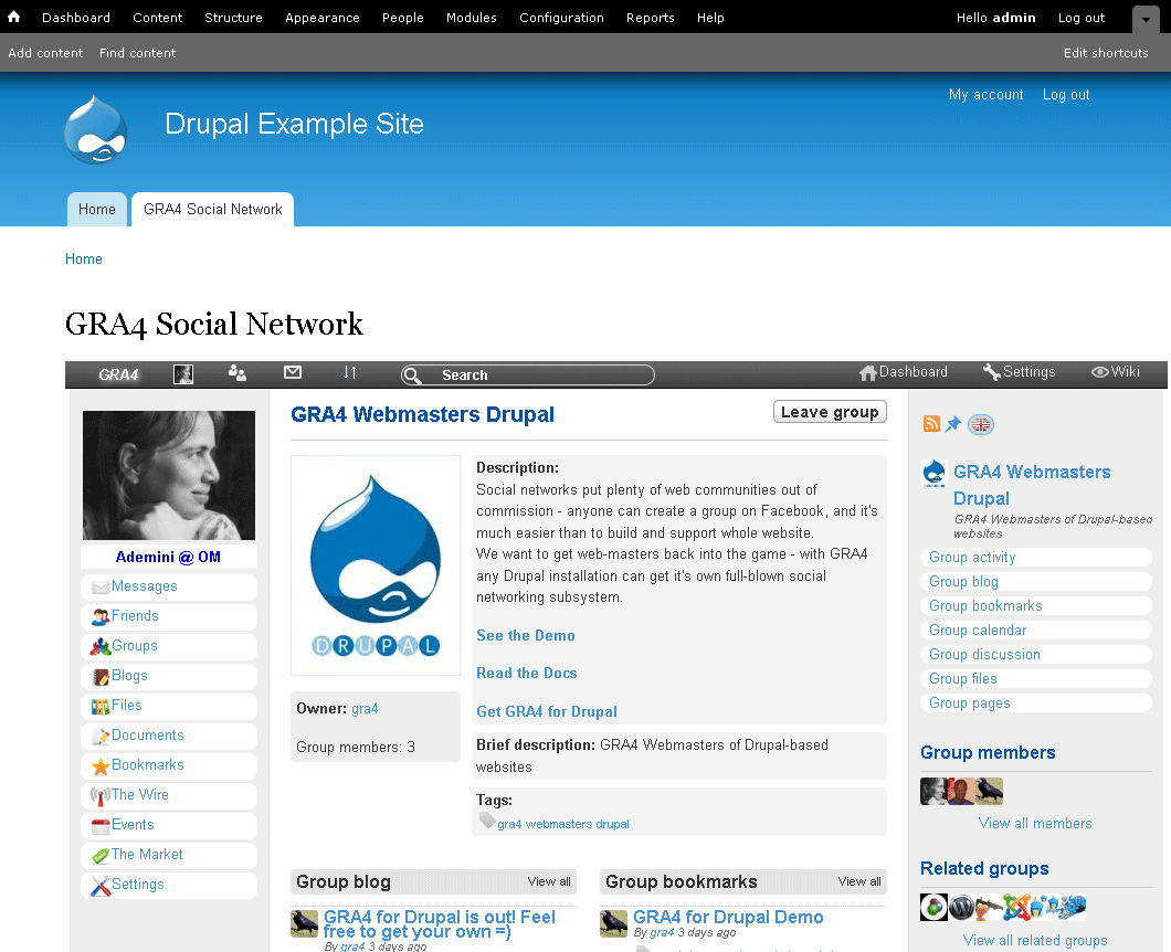 Download web tool or web app GRA4 Social Network for Drupal