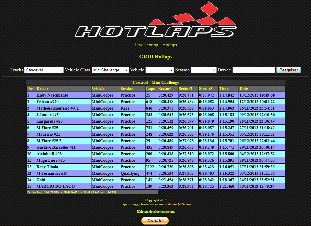 Download web tool or web app GRID Hotlaps