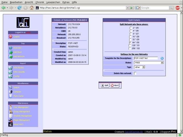 Download web tool or web app HaCi - IP Address Administration