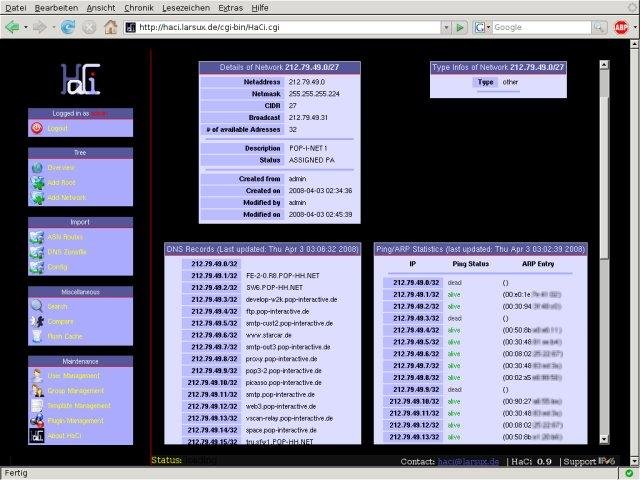 Download web tool or web app HaCi - IP Address Administration