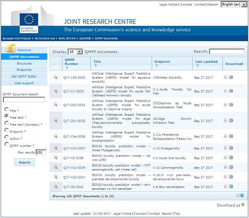 Download web tool or web app JRC QSAR Model Database