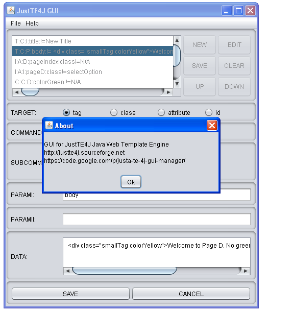 Download web tool or web app JustTE4J Java Web Template Engine