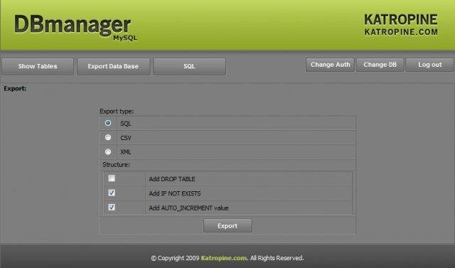 Download web tool or web app Katropine DBmanager