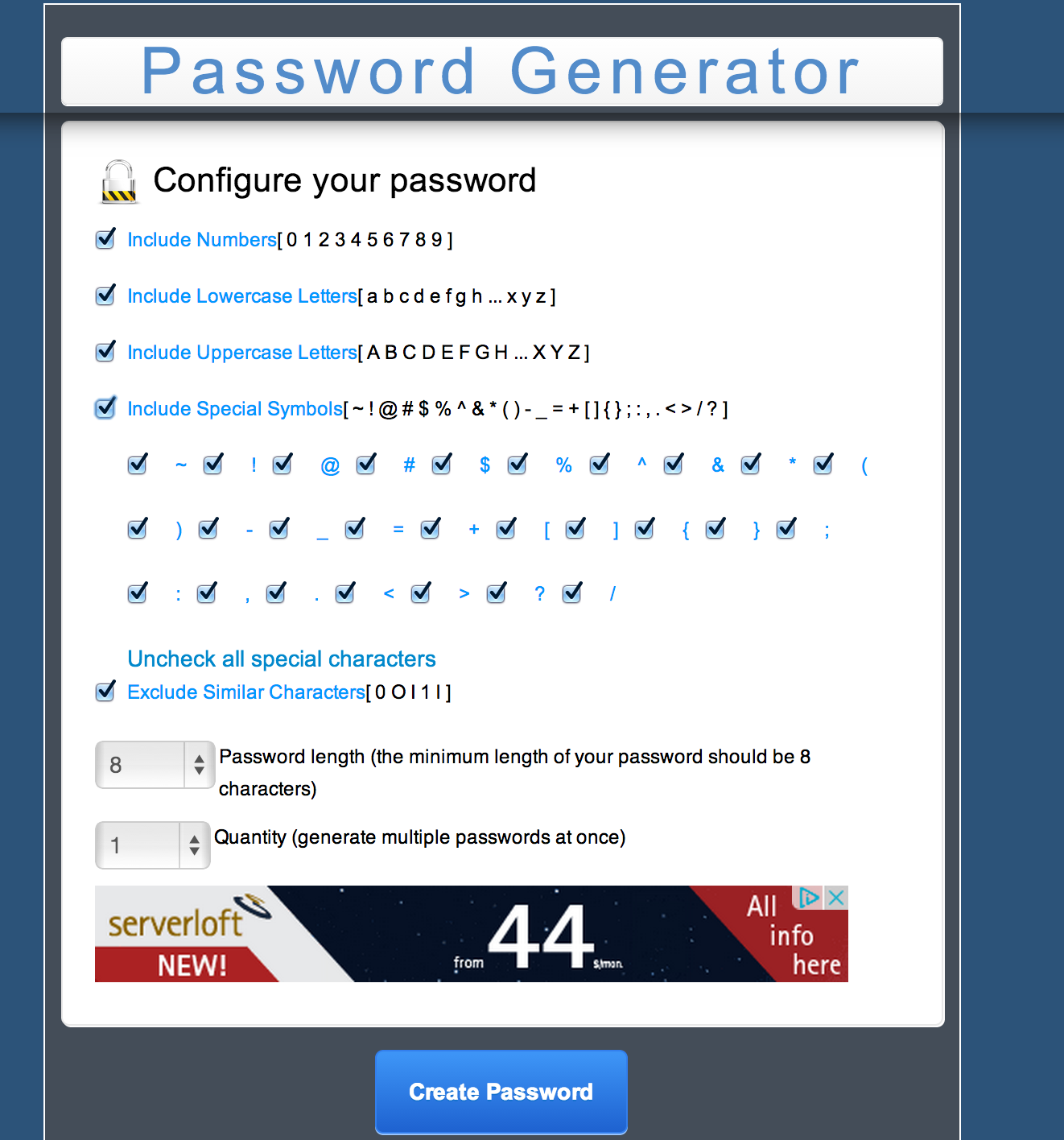 Download web tool or web app MC Password Generator