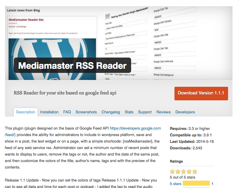 Download web tool or web app Mediamaster RSS Reader