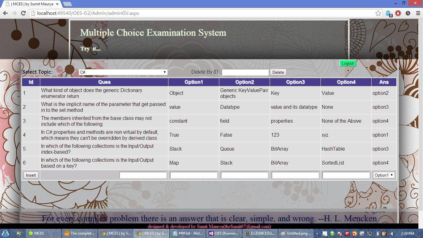 Download web tool or web app Multiple Choice Examination System