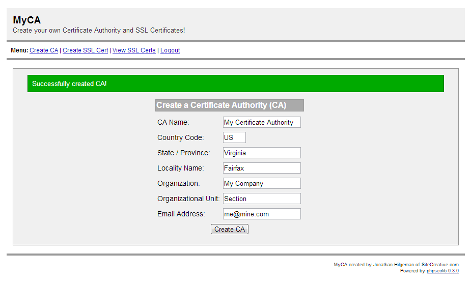 Download web tool or web app MyCA - Easy Self-Signed SSL