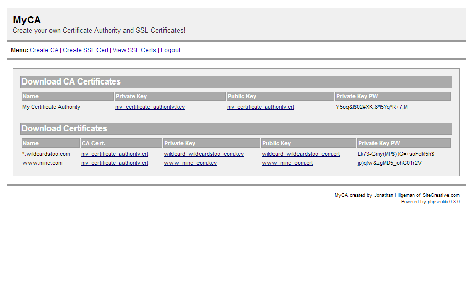 Download web tool or web app MyCA - Easy Self-Signed SSL