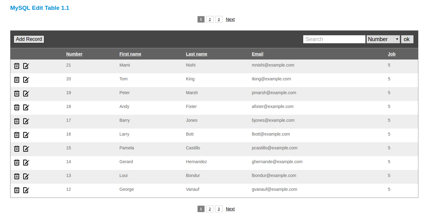 Download web tool or web app MySQL Edit Table