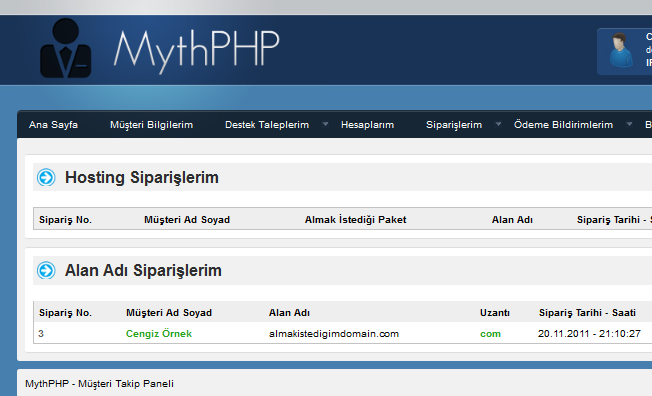 Download web tool or web app MythPHP - Müşteri Takip Sistemi