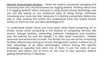 Free download Neosoft Technologies Reviews - Benefits of Hybrid Cloud.mp4 video and edit with RedcoolMedia movie maker MovieStudio video editor online and AudioStudio audio editor onlin