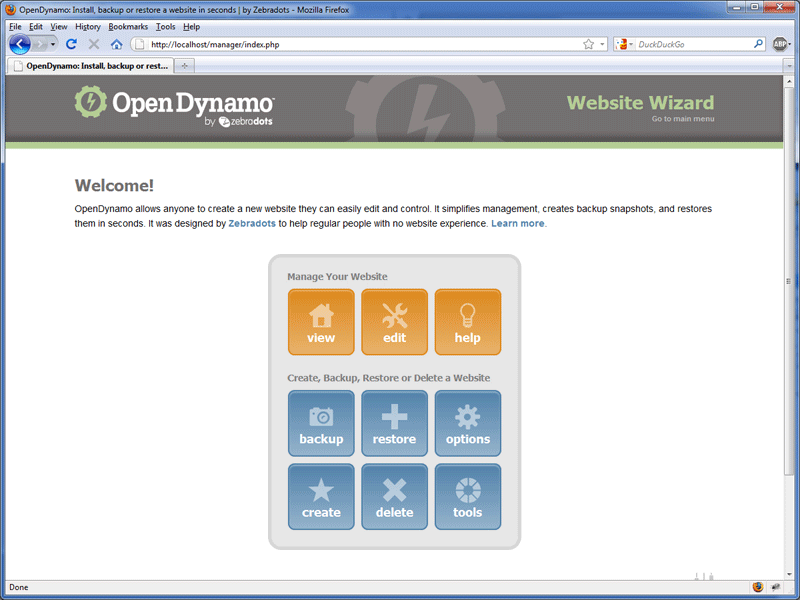 Download web tool or web app OpenDynamo Website Wizard