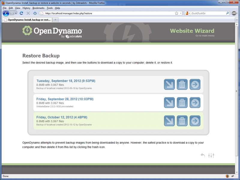 Download web tool or web app OpenDynamo Website Wizard