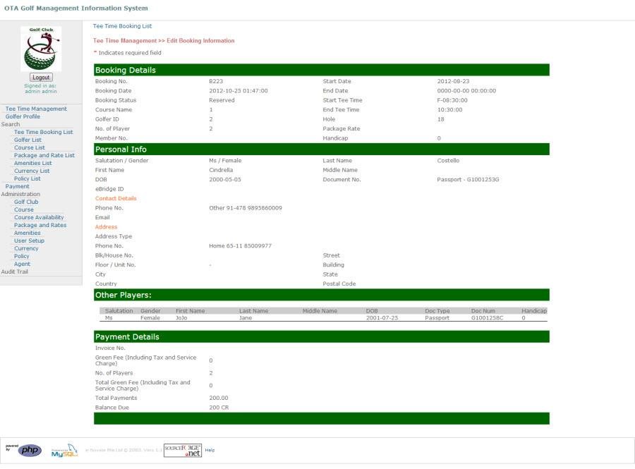 Download web tool or web app OTA Golf Management