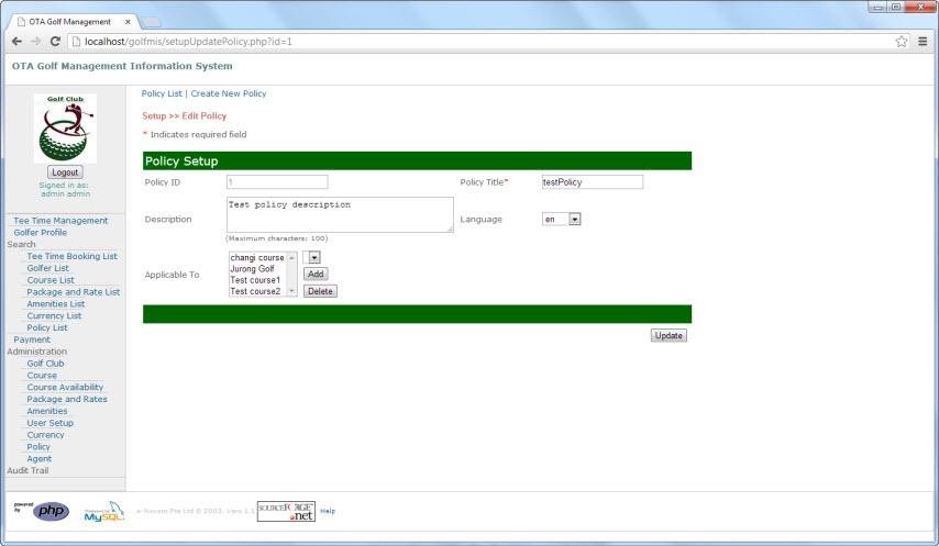 Download web tool or web app OTA Golf Management