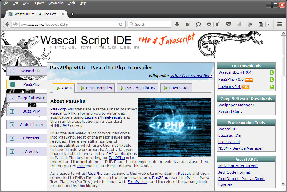 Download web tool or web app PAS2PHP