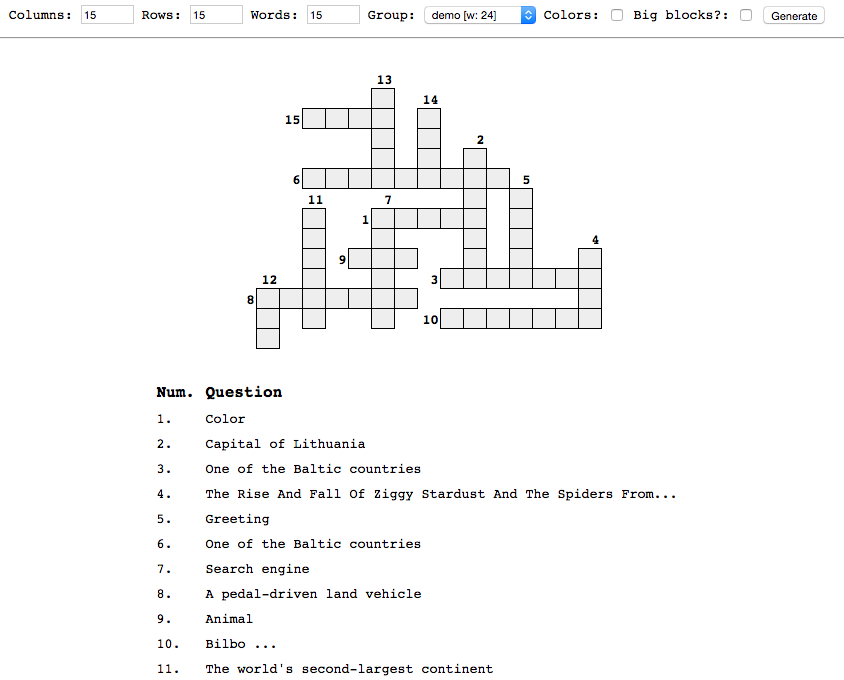 Download web tool or web app PHP Crossword