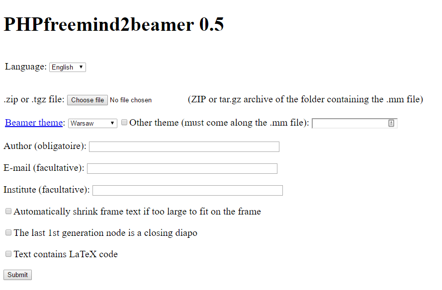 Download web tool or web app PHPfreemind2beamer