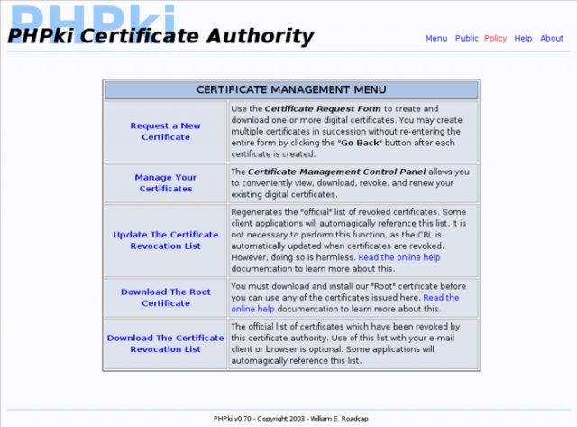 Download web tool or web app PHPki Digital Certificate Authority