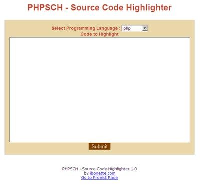 Download web tool or web app PHPSCH - Source Code Highlighter