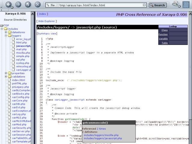 Download web tool or web app PHPXref