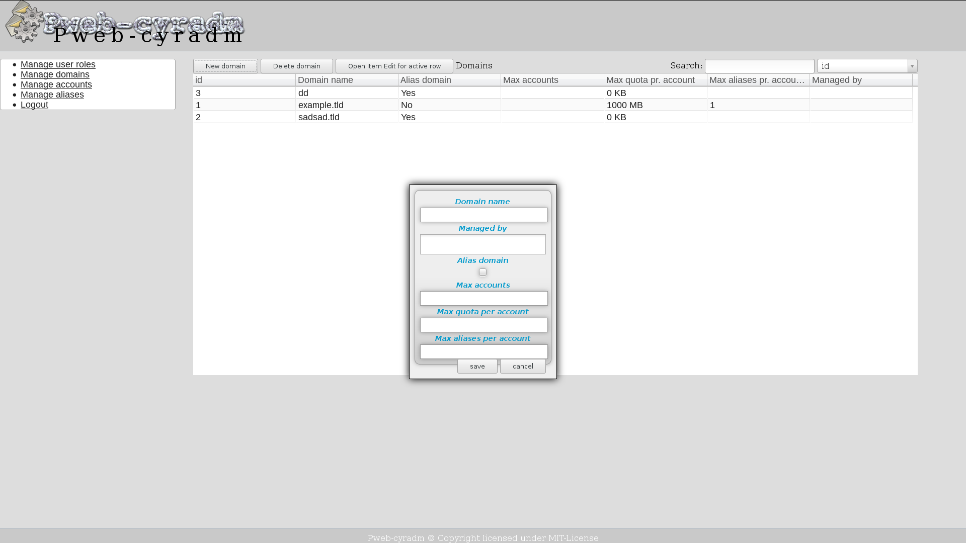 Download web tool or web app pweb-cyradm