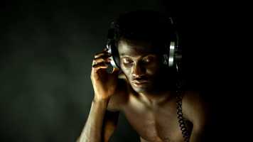 Free download Shirtless man listening to music with retro headphones video and edit with RedcoolMedia movie maker MovieStudio video editor online and AudioStudio audio editor onlin