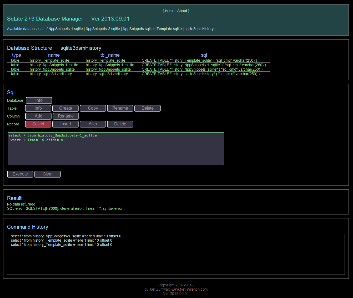 Download web tool or web app Sqlite Php Manager